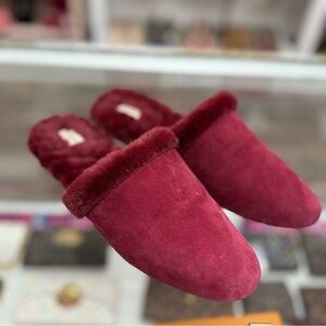 Birdies The Songbird Suede Faux Fur Merlot Red‎ Slip On Mules Women’s Size 10
